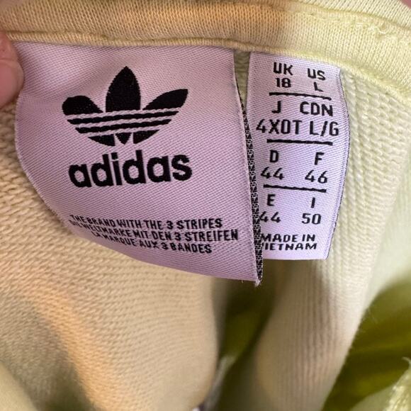 Adidas Originals Cropped Hoodie L Pastel Yellow 3-Stripes - Picture 5 of 7